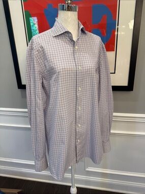 Luigi Borrelli Napoli Plaid Dress Shirt 16.5 42 Handmade Italy Royal Crown